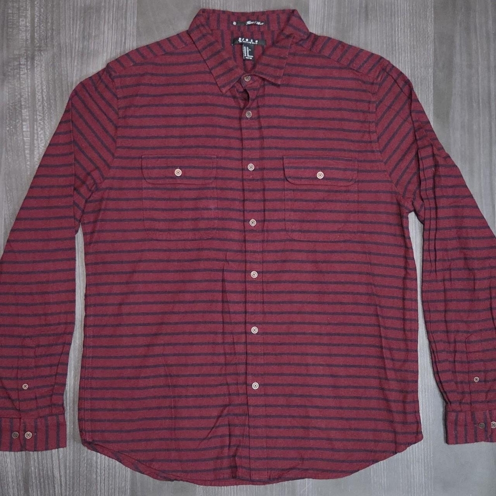 21 Men XL Burgundy & Black Striped Button-Up Shirt